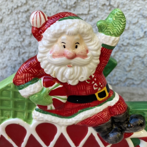 Fitz & Floyd Peppermint Santa Napkin Holder - Porcelain Xmas Holiday Decor VTG - Picture 2 of 10